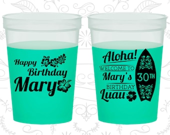 30th Birthday Mood Cups, Luau Birthday, Aloha Birthday, Birthday Color Changing Cups (20136)