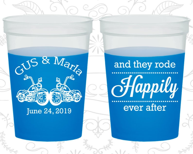 And They Rode Happily ever After, Color Changing Cups, Motorcycles, Motorcycle Wedding, Purple Mood Cups 200 image 1