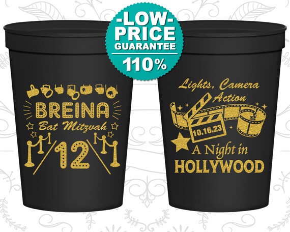 Bat Mizvah Plastic Cups, Bat Mitzvah Favors, Bat Mitzvah Decorations, Batmitzvah Favor, Hollywood Bat Mitzvah (120006) Il_570xn
