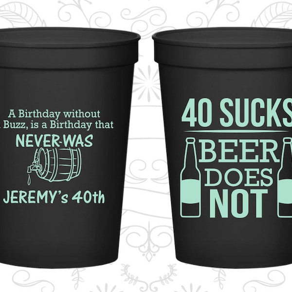 40th Birthday Party Cups, Custom Plastic Party Cups, 40 Sucks, Beer does not, Birthday Party Cups (20247)