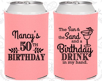 50th Birthday, 50th Birthday Favors, Custom Birthday, Sun and the Sand and a Birthday Drink in my Hand, Party Favors (20203)