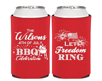 Independence Day, 4th of July Can Coolers, July 4th Decorations, Fourth of July Party Ideas, 4th of July BBQ, Let Freedom Ring | 220009