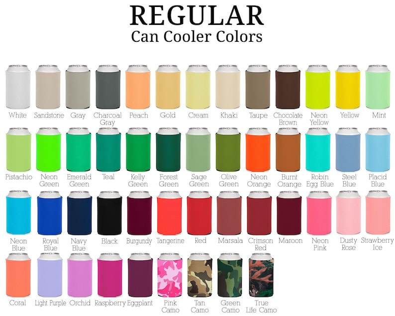a color chart for a can cooler with different colors