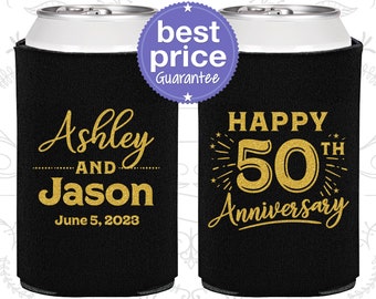 50th Wedding Anniversary Party Favors, Anniversary Can Coolers, Anniversary Ideas, Golden Anniversary Favors, Happy 50th Anniversary (80007)