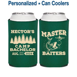 Camping Bachelor Party Can Coolers, Bachelor Can Cooler, Fishing Bachelor Party Can Coolers, Master Baiters, Groom Bachelor Party | 40081