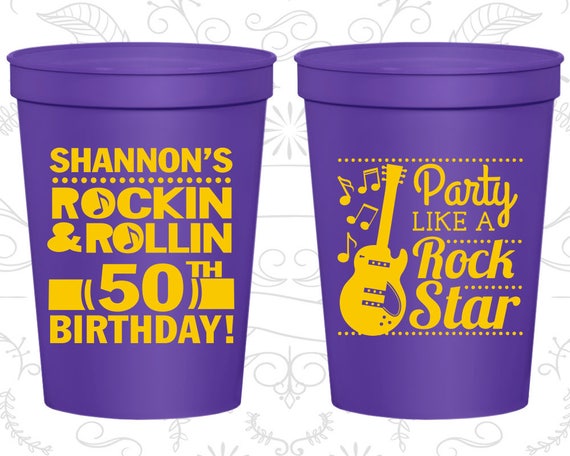 50th Birthday Party Cups, Personalized Birthday Stadium Cups, Rock and Roll Birthday Cups, Party like a Rock Star (20173) Il_570xn