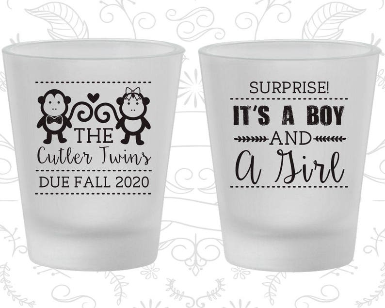 Twins Baby Shower Baby Shower Shot Glasses Baby Shower Glass Monkey Baby Shower 90063 Boy and Girl Baby Shower