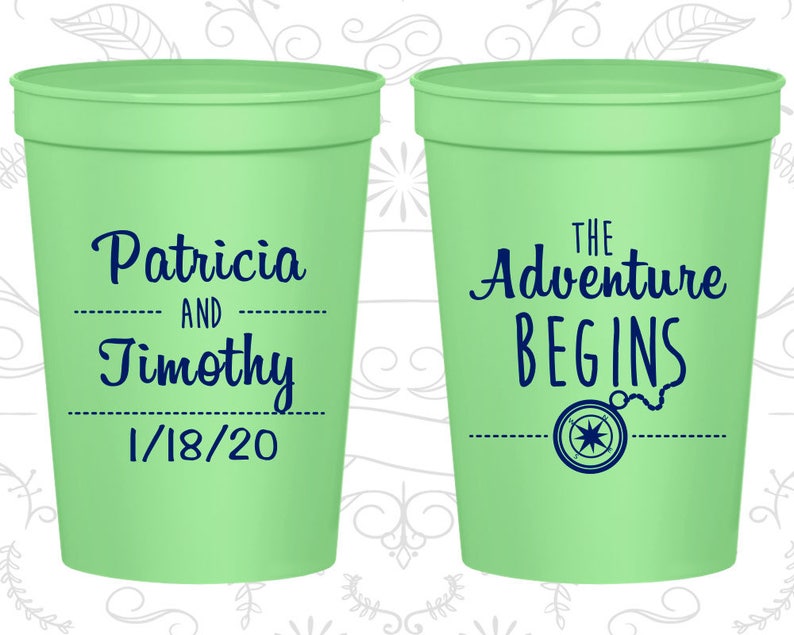 The Adventure Begins, Wedding Favor Stadium Cups, Compass, Destination Cups, wedding cup favors 289 image 1