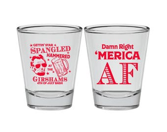 4th of July Shot Glasses, 4th of July Favors, July 4th Party Ideas, Fourth of July Decor, Star Spangled Hammered, Merica AF | 220031