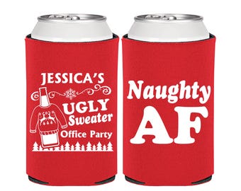 Christmas Favors, Christmas Can Cooler, Custom Christmas, Holiday Party, Christmas Party Supplies, Ugly Sweater Party, Naughty AF | 280024