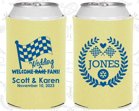 Welcome Wedding Race Fans, Racing Flags, Checkered Flag, Country Wedding Gift, Race Car Wedding Gift, Wedding Gift, Can Coolers (589) Il_570xn