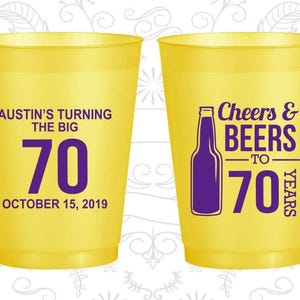 70th Birthday Frosted Cups, Cheers and Beers, Cheers to 70 Years, Frosted Birthday Cups | 20161