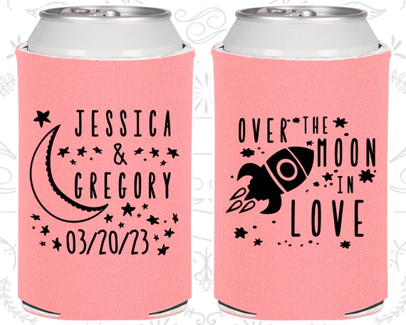 Over the Moon in Love, Wedding Ideas, Spaceship, Moon Wedding Favors, Beer Huggers (256) Il_570xn