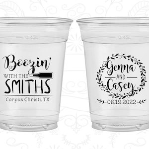 Boozin, Printed Clear Cups, Floral Wedding, Country Wedding, Clear Plastic Cups | 546