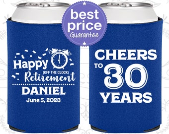 Retirement Party Favors, Retirement Can Coolers, Retirement Gifts, Retirement Favors, Cheers to 30 Years, Off the Clock (150001)