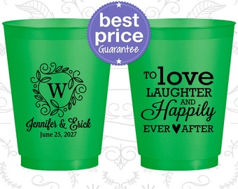 Frosted Plastic Cups, Monogram, Wedding Favors, Custom Wedding Cups, Personalized Cups (C61)