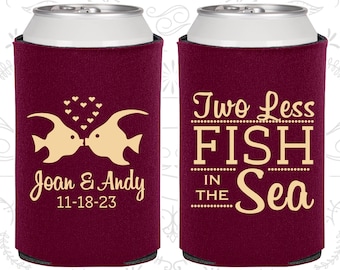 Two Less Fish in the Sea, Personalized Favors,Fisherman Wedding Favors,Two Less Fish in the Sea Wedding Favors,Personalized Coolie (533)