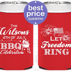 Independence Day, 4th of July Can Coolers, July 4th Decorations, Fourth of July Party Ideas, 4th of July BBQ, Let Freedom Ring | 220009