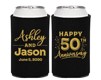 50th Wedding Anniversary Party Favors, Anniversary Can Coolers, Anniversary Ideas, Golden Anniversary Favors, Happy 50th Anniversary | 80007