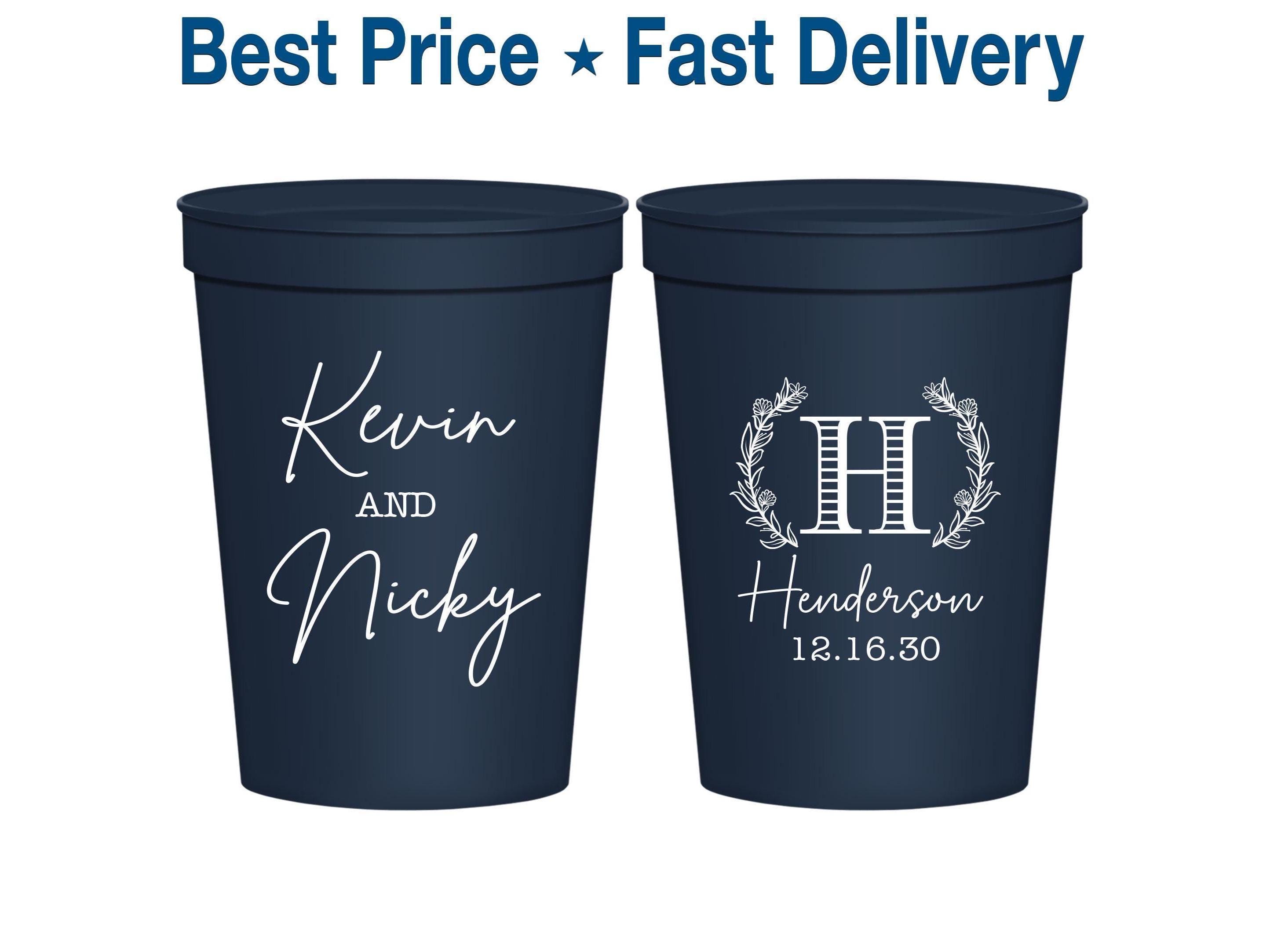 Monogram Wedding Stadium Cups, Custom Wedding Favors, Personalized Party Decoration, Wedding Reception, Monogram Plastic Cups | 805