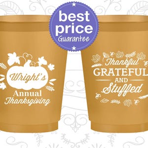 Thanksgiving Frosted Cups, Thanksgiving Favors, Custom Thanksgiving, Fall Party Favors, Thankful Grateful and Stuffed | 260000
