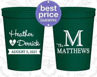 Wedding Favor Cups, Wedding Cups, Plastic Cups, Stadium Cups, Personalized Cups, Personalized Stadium Cups, Monogram Wedding Cups (C02)