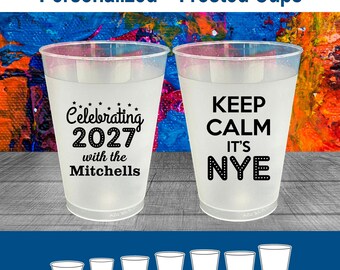 New Years Frosted Plastic Cups, New Years Party Favors, 2027 NYE Party Favors, Keep Calm its NYE | 170025