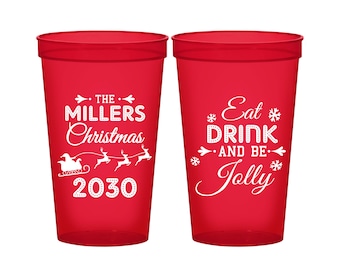 Christmas Stadium Cups, Christmas Favor, Custom Christmas Cups, Holiday Cups, Christmas Office Party Favors, Eat Drink and Be Jolly | 280010