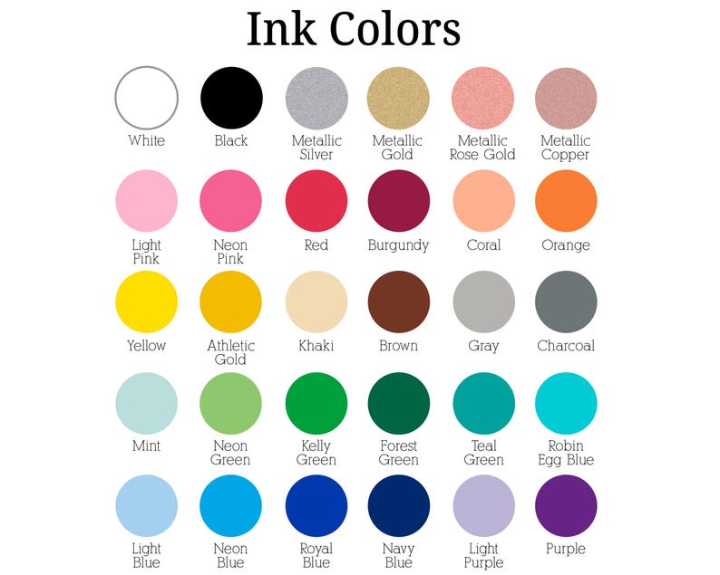 a color chart with different colors of ink