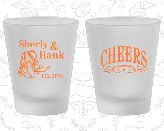 Cheers Cheap Frosted Shot Glass Country Wedding Cowboy Boots