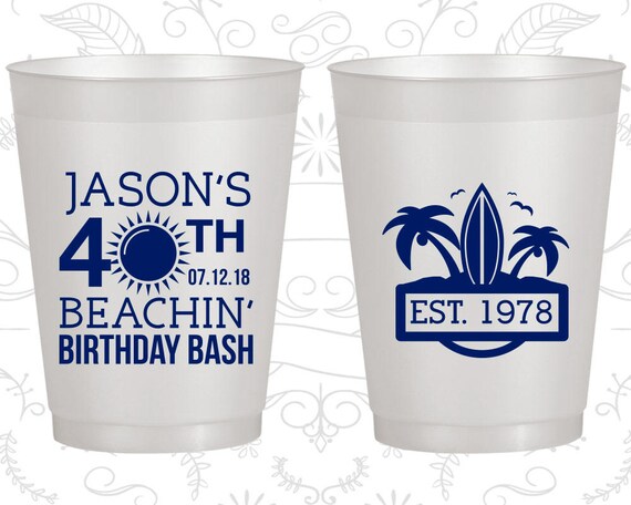 40th Birthday Frosted Cups, Beach Birthday, Tropical Birthday, Frosted Birthday Cups (20212) Il_570xn