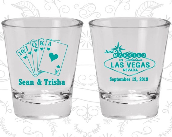 Las Vegas Wedding Shot Glasses, Customized Shot Glasses, Just Married Wedding Shot Glasses, Playing Cards, Las Vegas Sign (53) Il_570xn