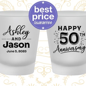 Anniversary Shot Glasses, 50th Wedding Anniversary Party Favors, Anniversary Ideas, Golden Anniversary Favor, Happy 50th Anniversary | 80007