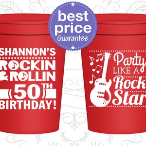 50th Party Favor Cups, Rock and Roll Birthday, Party like a Rock Star, Party Favor Cups, Fun Birthday Cups (C20173)