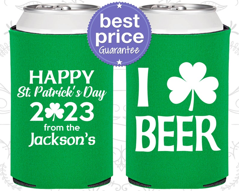 St Patricks Day Party Favors, St Patricks Day Can Cooler, St Paddys Day, Irish Party Favors, Shamrock Favors 200003 image 1