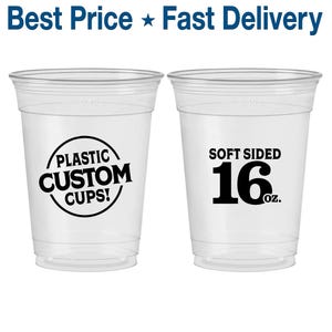 Plastic Cups, Disposable Cups, Clear Plastic Cups, Soft Sided Cups, Personalized Plastic Cups, Custom Plastic Cups, 16 oz Soft Plastic Cups
