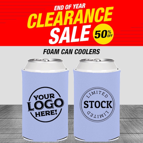 100 Pieces - Personalized Periwinkle Can Coolers, Wedding Can Coolers, Custom Beer Can Insulators | Clearance Sale