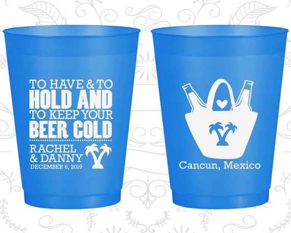 To Have and To Hold, Wedding Frosted Party Cups, Tropical Wedding, Beach Wedding, Red Frosted Cups (438) Il_570xn
