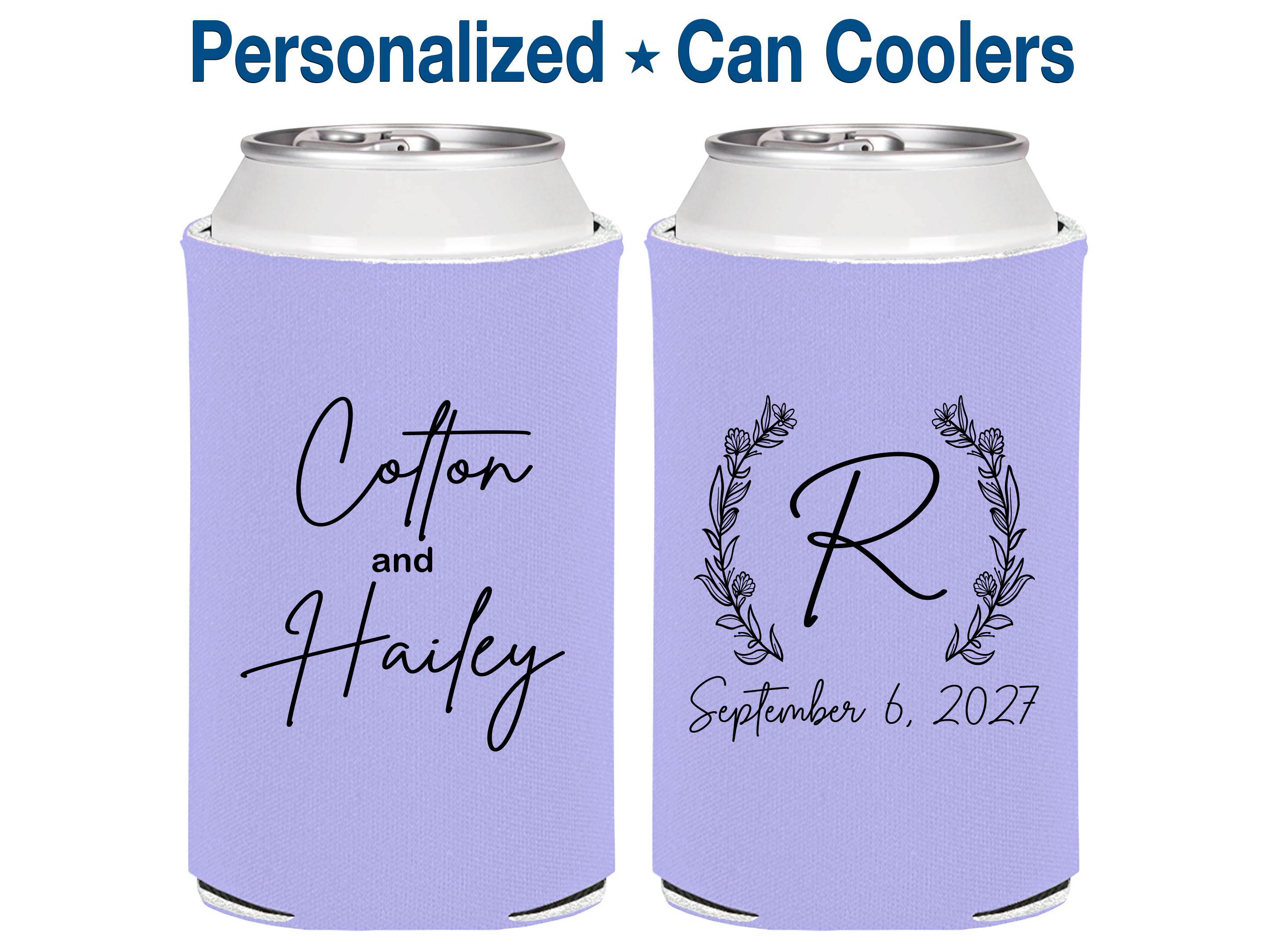 100 pcs | Personalized Can Coolers, Light Purple Wedding Can Coolers, Custom Beer Can Insulators | 803