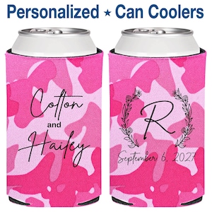 100 pcs | Personalized Can Coolers, Pink Camouflage Wedding Can Coolers, Custom Beer Can Insulators | 803