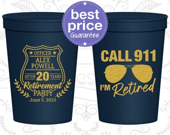 Retirement Plastic Cups, Retirement Party Favors, Retirement Gifts, Retirement Favors, Police Retirement Party (150011)