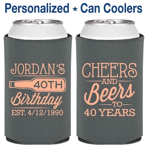 40th Birthday, 40th Birthday Party, Cheers to 40 Years, Cheers and Beers, Birthday Can Coolers, Birthday Coolies | 20002