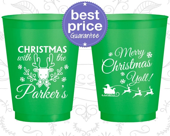 Christmas Frosted Plastic Cups, Christmas Party Favors, Holiday Party Cups, Christmas Office Party Favors, Merry Christmas Yall 280005 