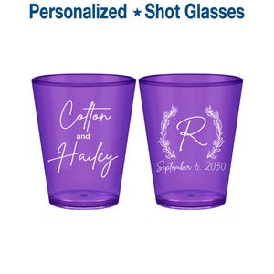 100 pcs | Personalized Plastic Shot Glasses, Translucent Purple 2 oz Acrylic Shot Glass, Custom Wedding Favors, Birthday | 803