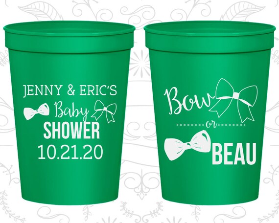 Gender Reveal Cups, Baby Shower Favors, Custom Baby Shower Plastic Cups, Gender Reveal Party Cups, Bow or Beau (C90004) Il_570xn