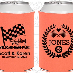 Welcome Wedding Race Fans, Racing Flags, Checkered Flag, Country Wedding, Race Car Wedding, Wedding Decor, Can Coolers 589 image 1