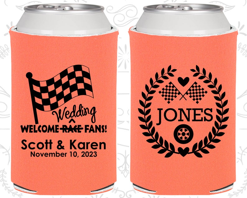 Welcome Wedding Race Fans, Racing Flags, Checkered Flag, Country Wedding, Race Car Wedding, Wedding Decor, Can Coolers 589 image 1