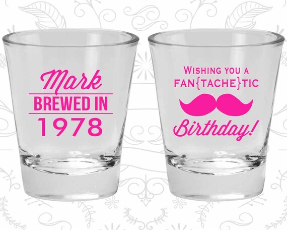 40th Birthday Shot Glasses, Promotional Birthday Glasses, Mustache Birthday, Birthday Shot Glasses (20119) Il_570xn
