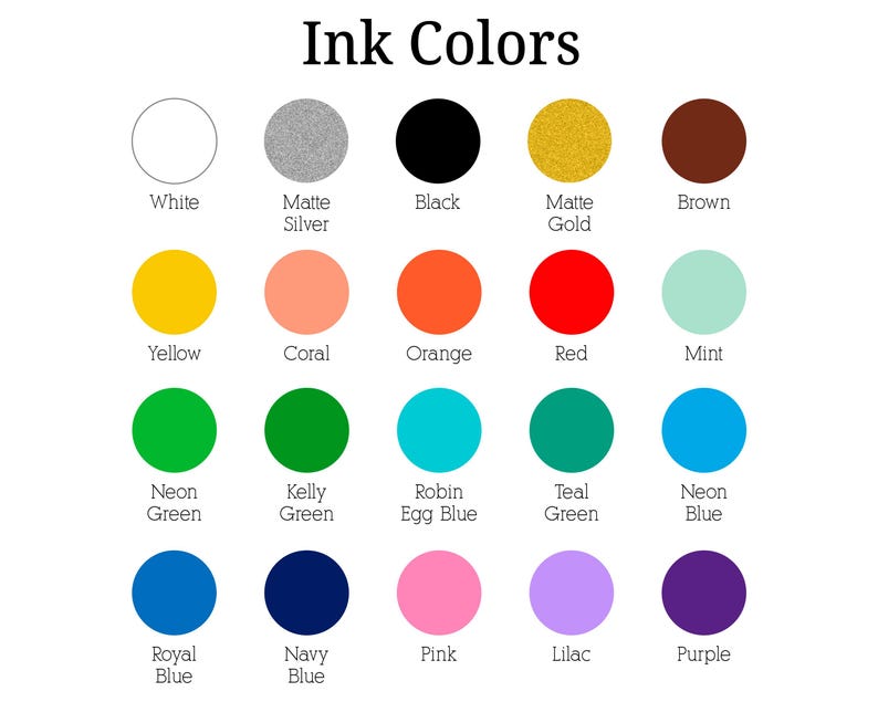 a color chart with different colors of ink