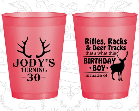 30th Birthday Frosted Cups, Rifles Racks and Deer Tracks, Hunting Birthday, Frosted Birthday Cups (20196) Il_570xn